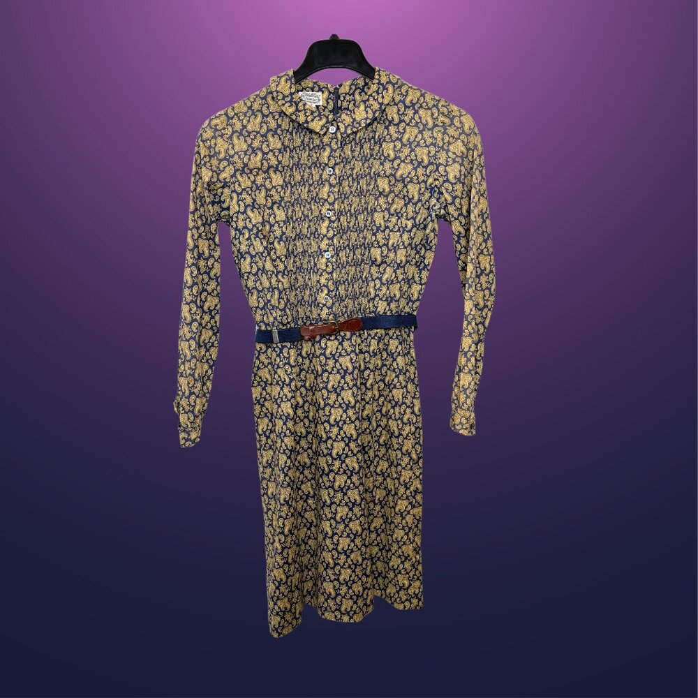 Vintage 1970s The Villager Belted Paisley Day Dress - Vintage Size 16